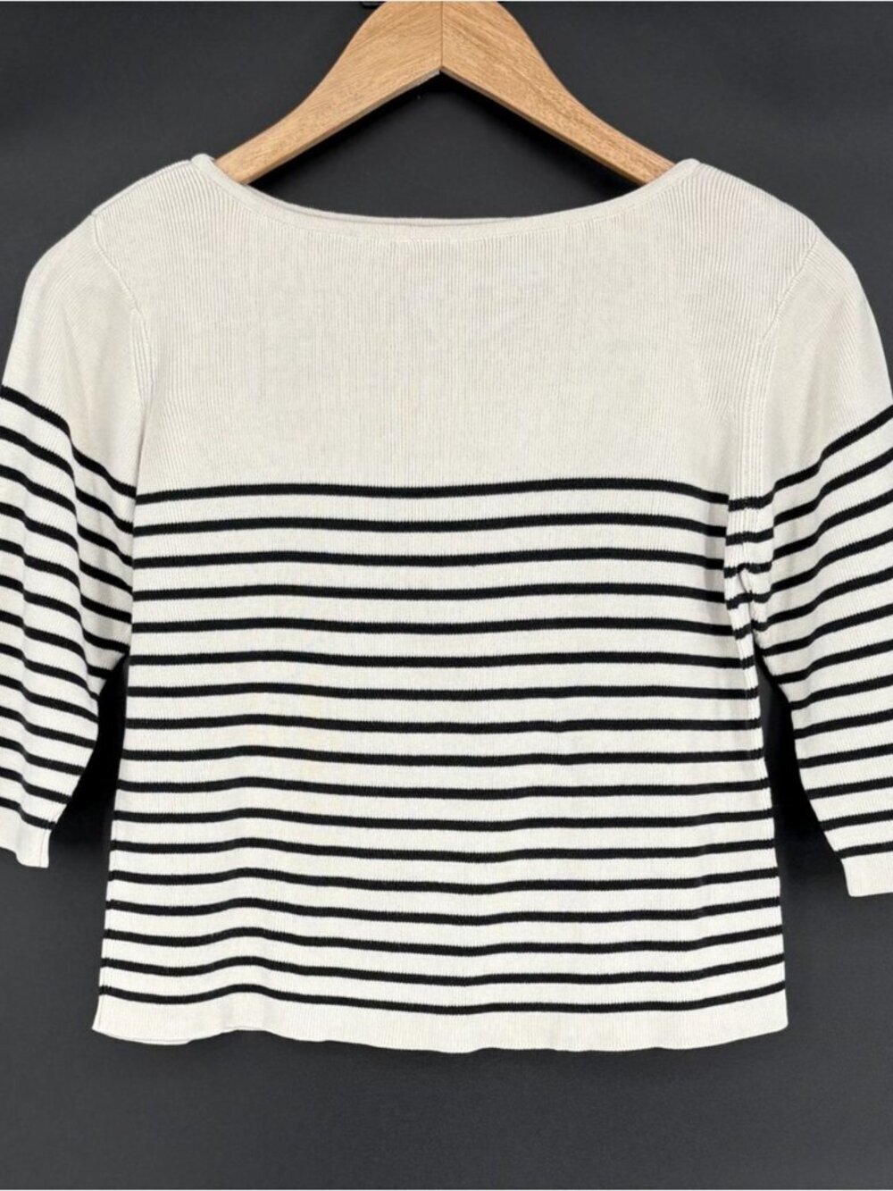 Vintage Clio Womens Silk Blend Striped Cropped Sweater S Black White Half Sleeve